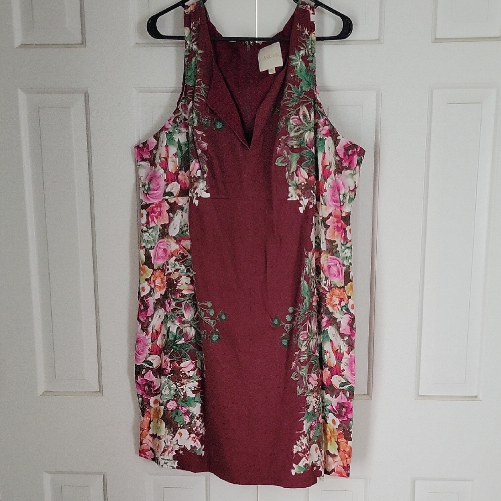 Modcloth Womens Sleeveless Burgundy Floral Print Midi Dress Sz 3x Garden Girl